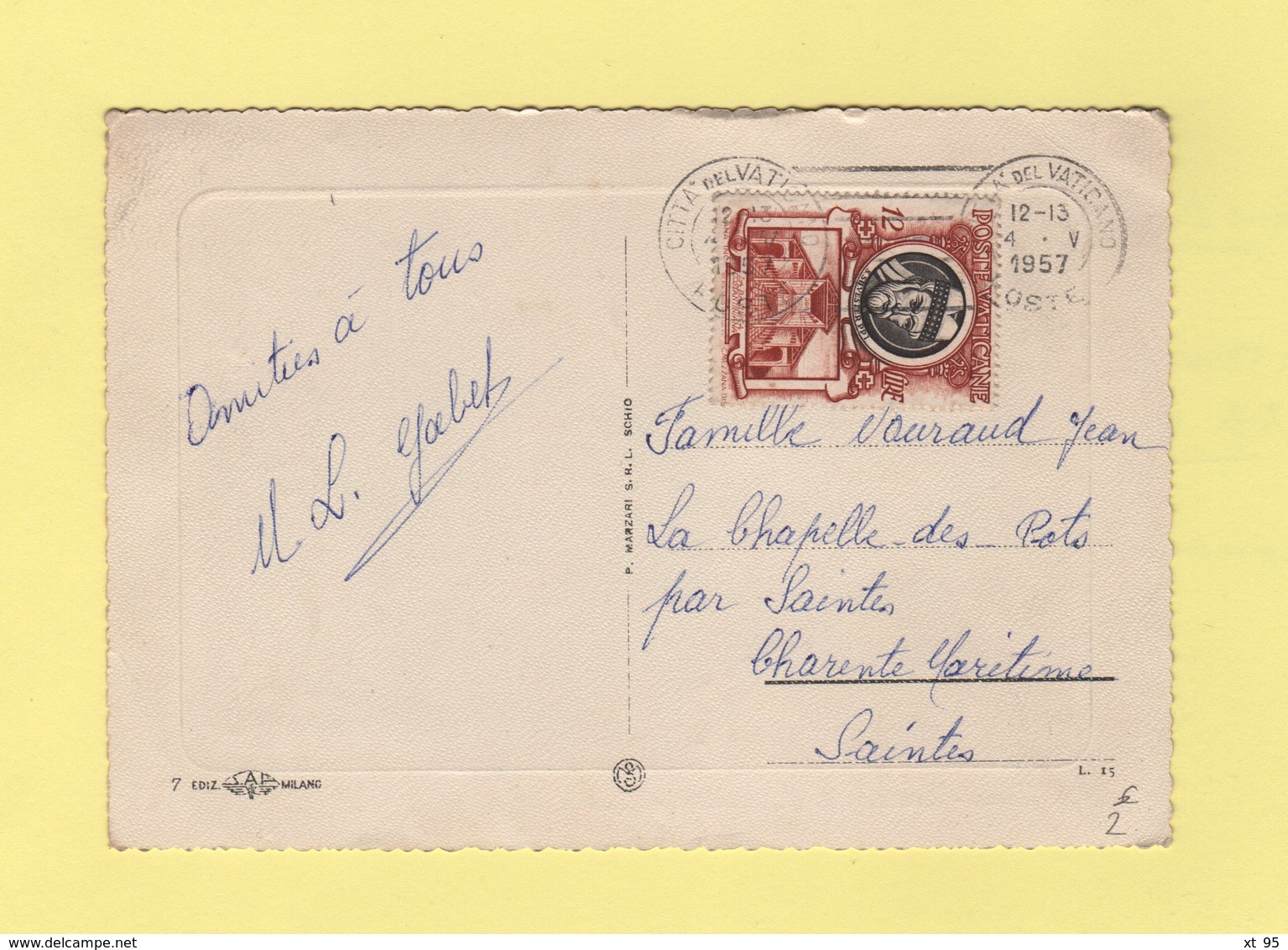 Vatican - Carte Postale Destination France - 1957 - Lettres & Documents