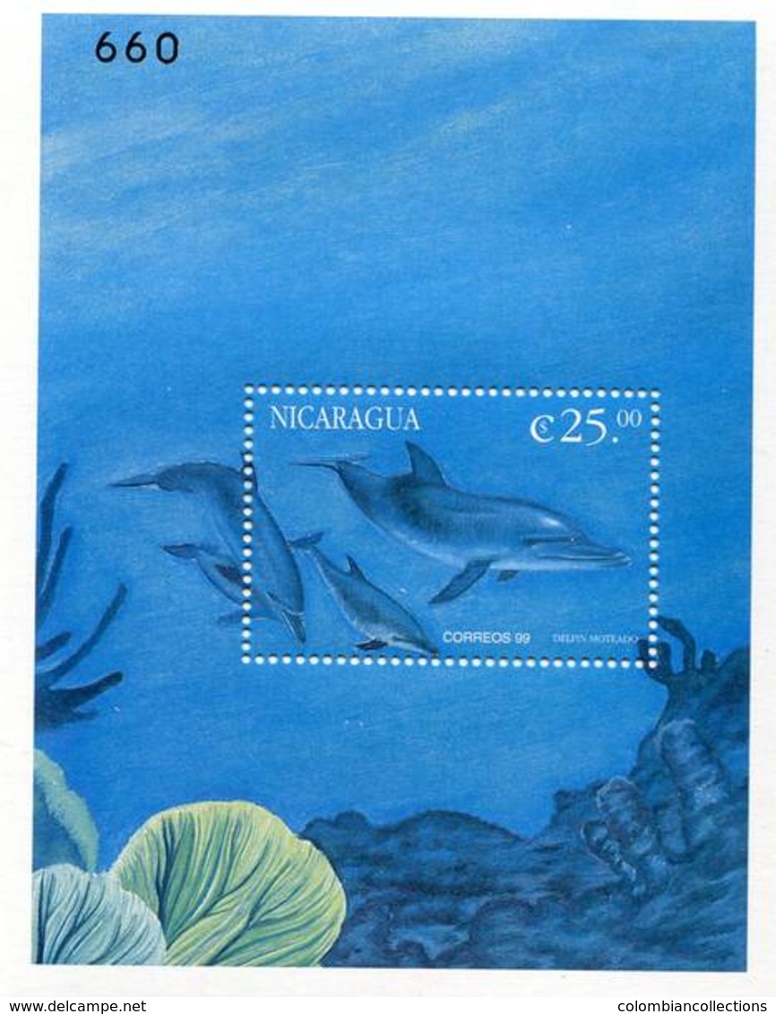 Lote 2338-9, Nicaragua, 1999, HF, SS, 2 V, Vida Marina. Marine Life. Tiburon, Delfin, Shark, Dolphin - Nicaragua