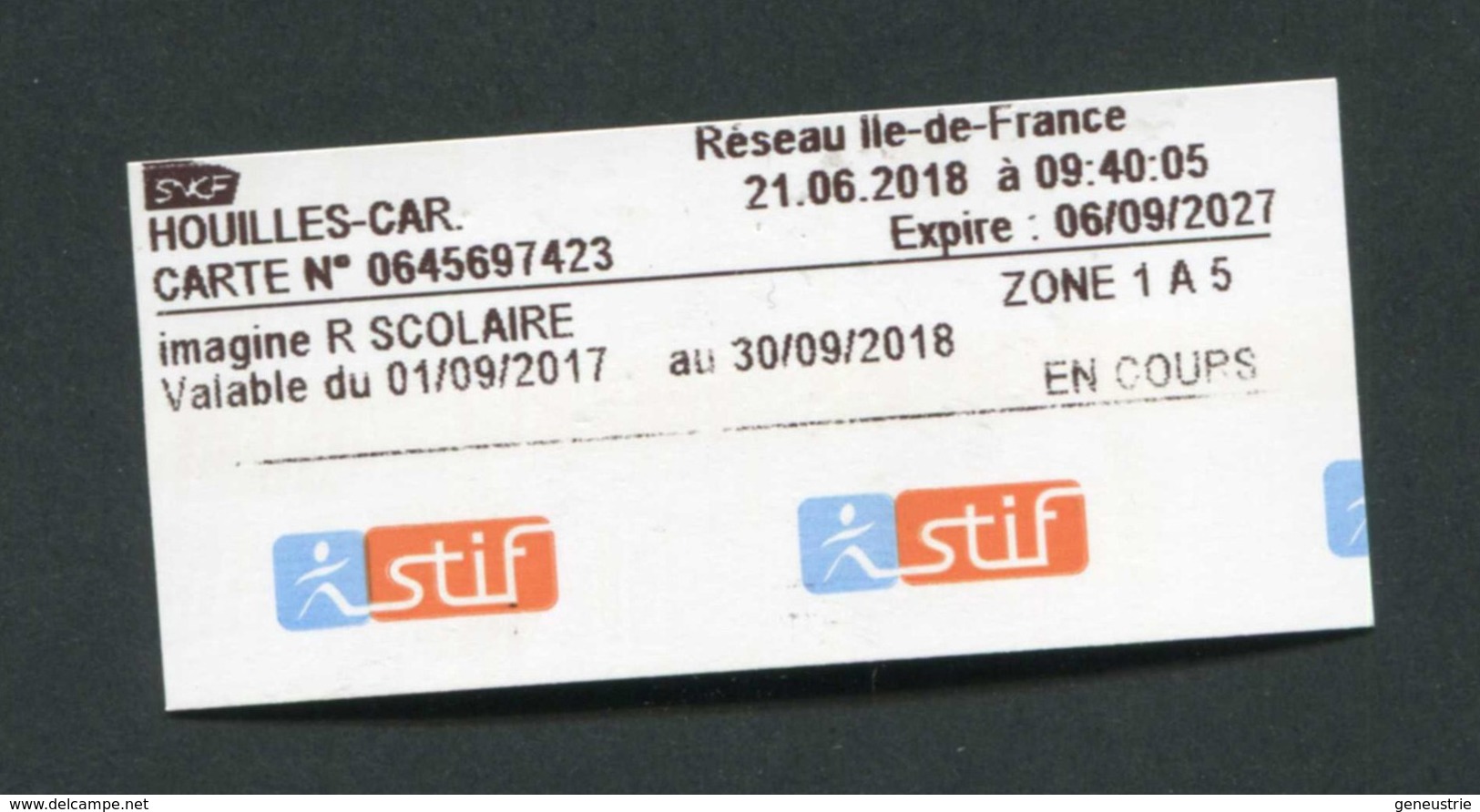 Ticket Neuf ! Train / Métro / Bus / Tramway "Ticket Imagine R Scolaire" RATP / SNCF - Ile-de-France - Europe