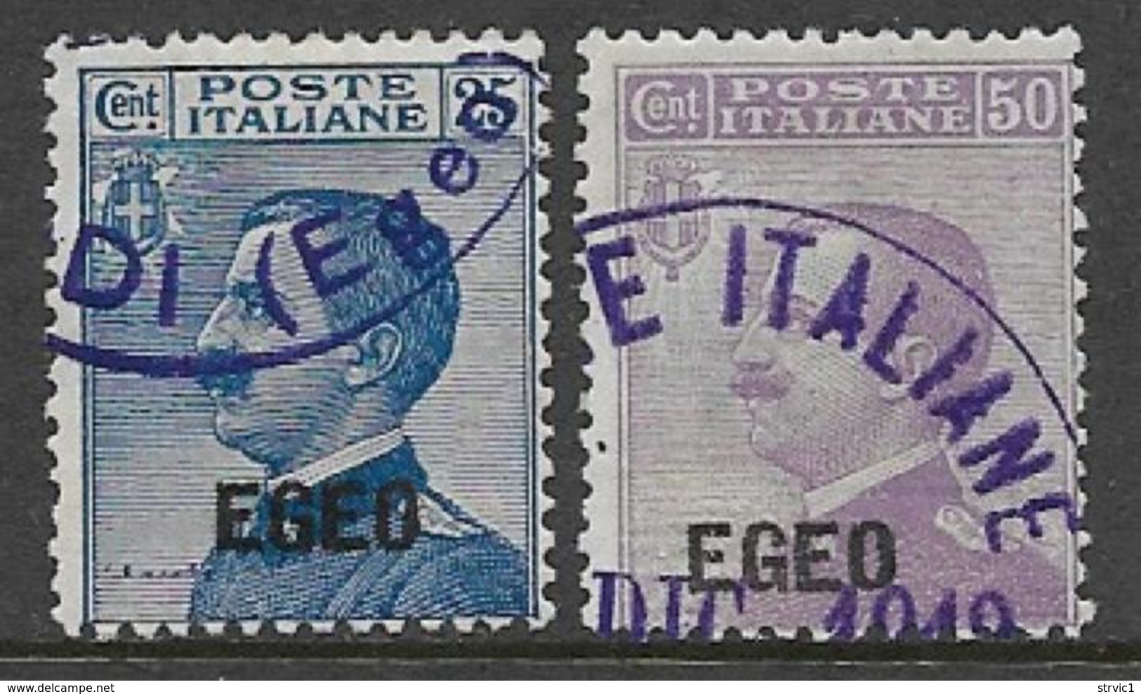Italy Aegean Islands General Issue Scott # 1-2 Used Italy Stamp Overprinted, 1912, CV$70.00 - Aegean (Autonomous Adm.)