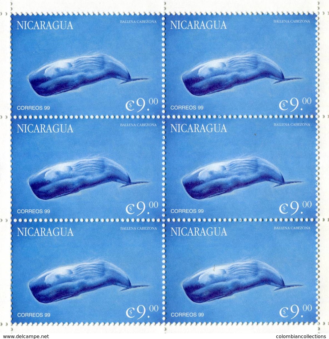 Lote 382b, Nicaragua, 1999, Pliego, Sheet, Vida Marina. Marine Life. Ballena Cabezona, Bighead Whale - Nicaragua