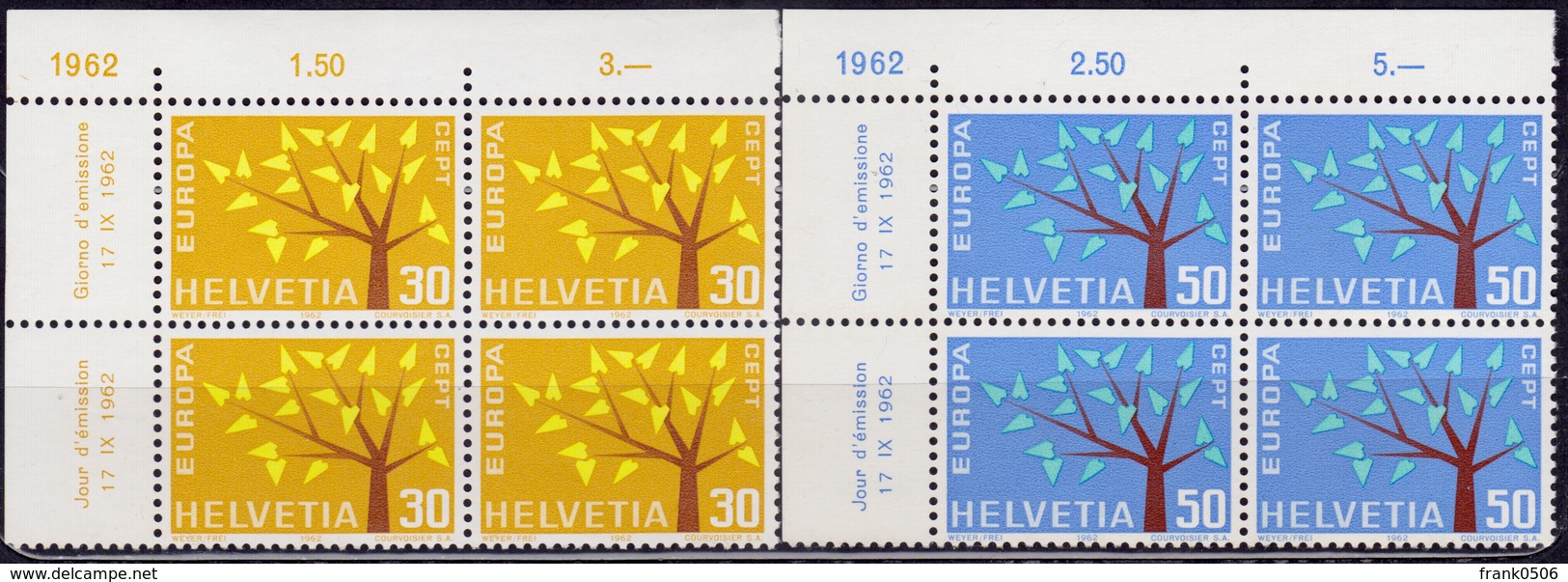 Switzerland 1962,  CEPT, EUROPA, Corner Block, Sc#416-417, MNH - Unused Stamps