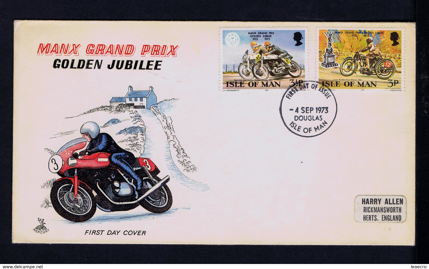 Manx Grand Prix GOLDEN JUBILEE Motos Motorbikes Sports ISLE OF MAN 1973 Fdc  Gc3771 - Moto