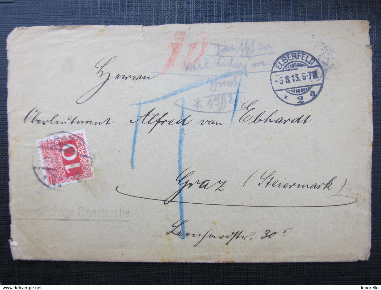 BRIEF Elberfeld - Graz 1913 Portomarken Strafporto //  D*36669 - Briefe U. Dokumente