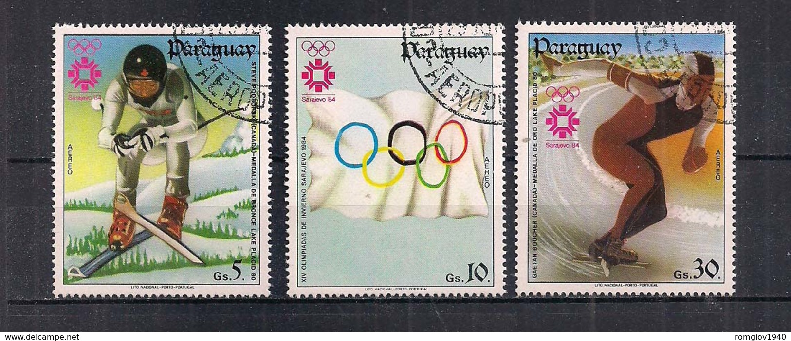 PARAGUAY 1984 POSTA  AEREA  GIOCHI OLIMPICI D'INVERNO A SARAJEVO YVERT. 950-952 USATA VF - Paraguay