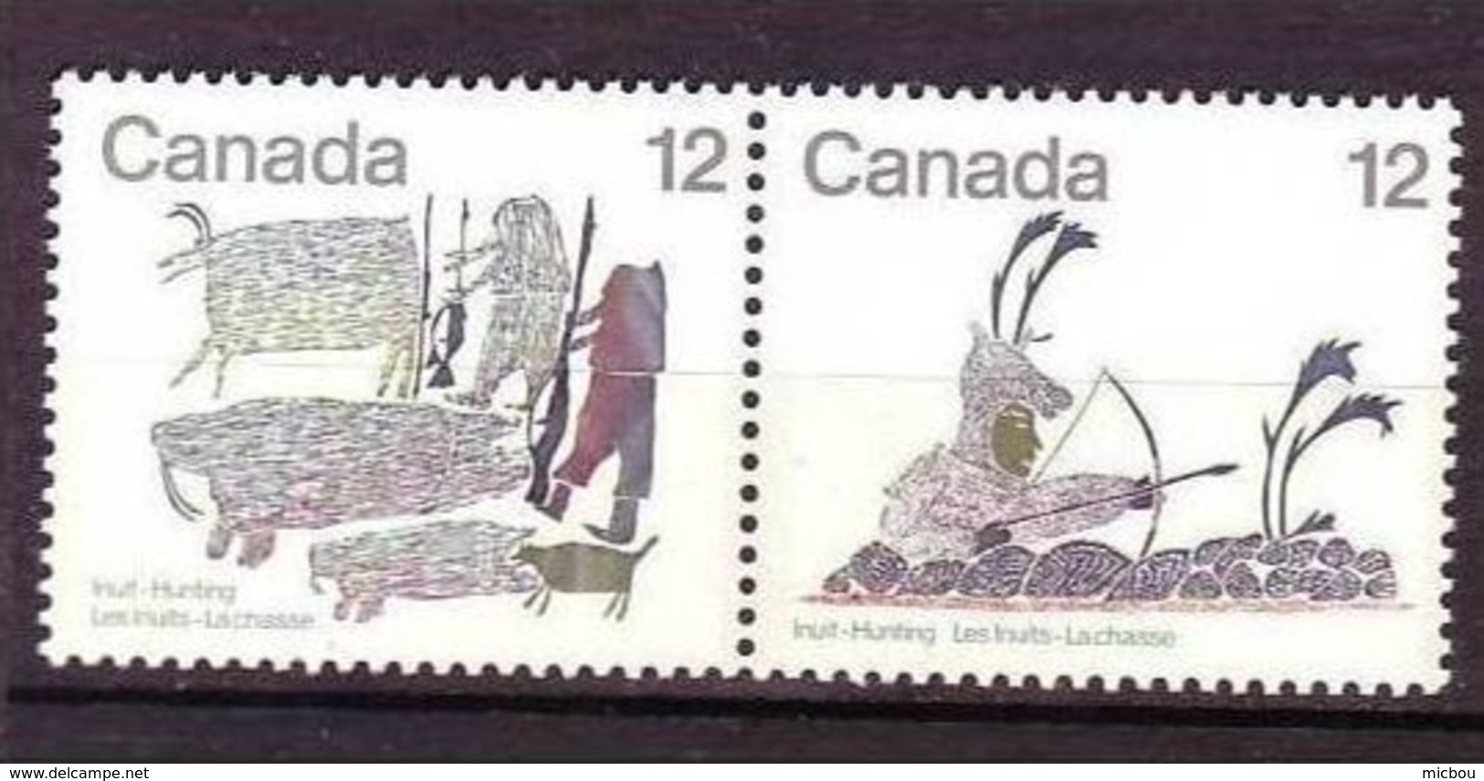 Canada, 1977, #750-751, Chasse Chez Les Inuits, Indiens D'amérique, Tir à L'arc, Arme à Feu, Morse, Amerindians, Rifle - American Indians