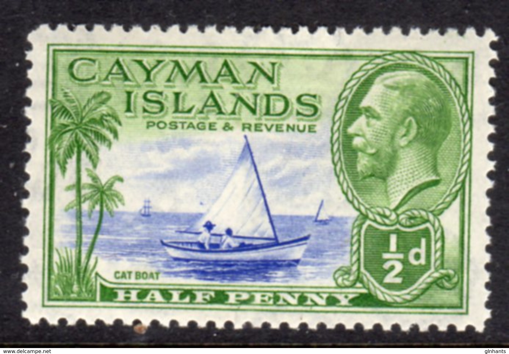 CAYMAN ISLANDS - 1936 1/2d ULTRAMARINE & YELLOW-GREEN SHIP STAMP FINE MOUNTED MINT MM * SG97 - Cayman Islands