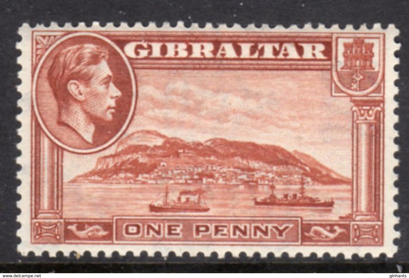 GIBRALTAR - 1942 1d WMK SIDEWAYS PERF 13 RED-BROWN SHIP STAMP FINE MINT LMM * SG122b - Gibraltar