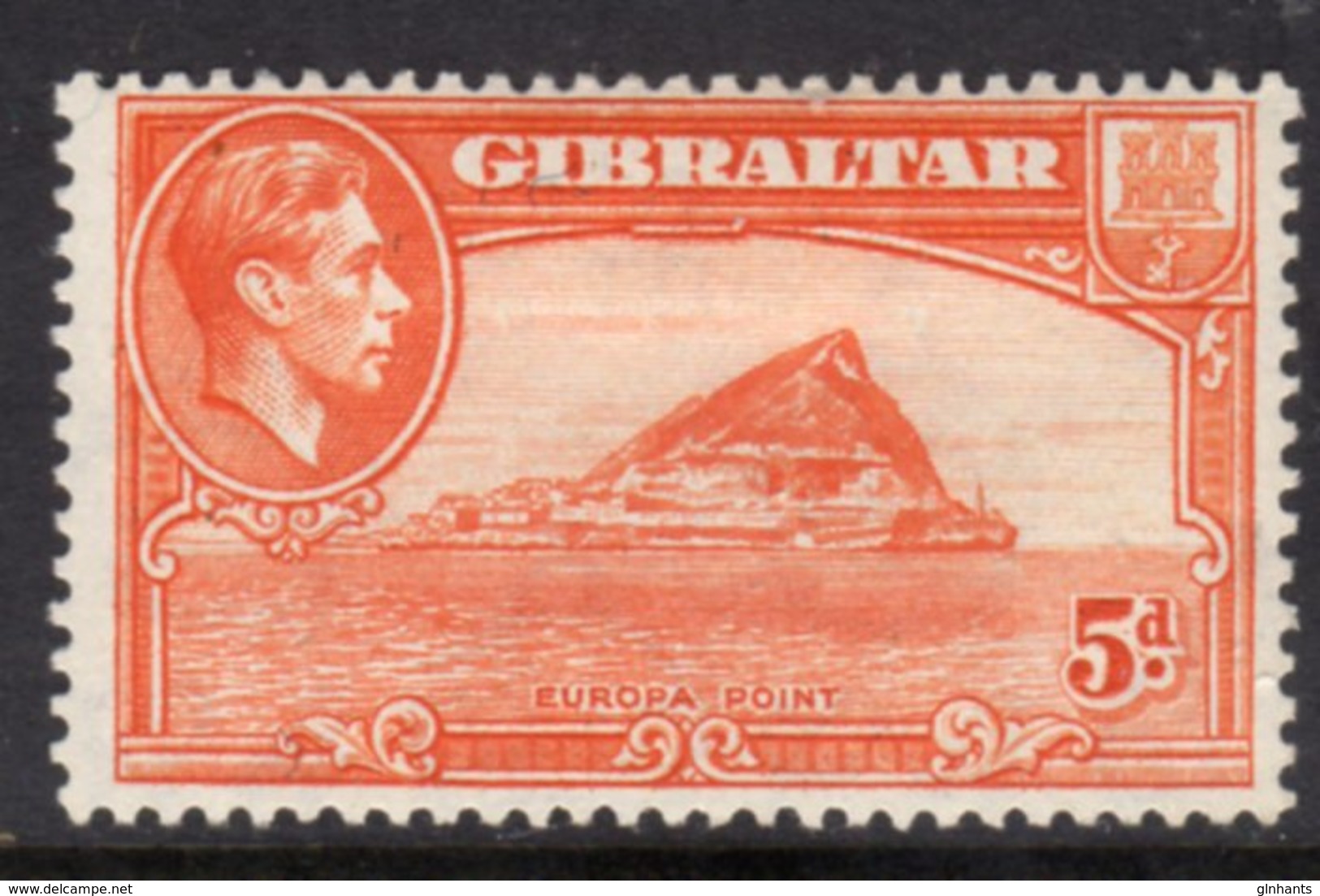 GIBRALTAR - 1947 5d RED-ORANGE SHIP STAMP FINE MOUNTED MINT MM * SG125c - Gibraltar