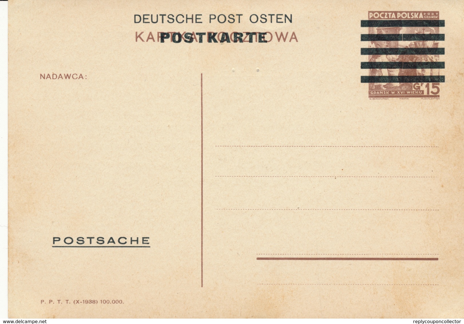 DEUTSCHE POST OSTEN / POLAND - Polnische Ganzsache Mit Überdruck - Rückseitig: Postamt Krakau ... - Besetzungen 1938-45