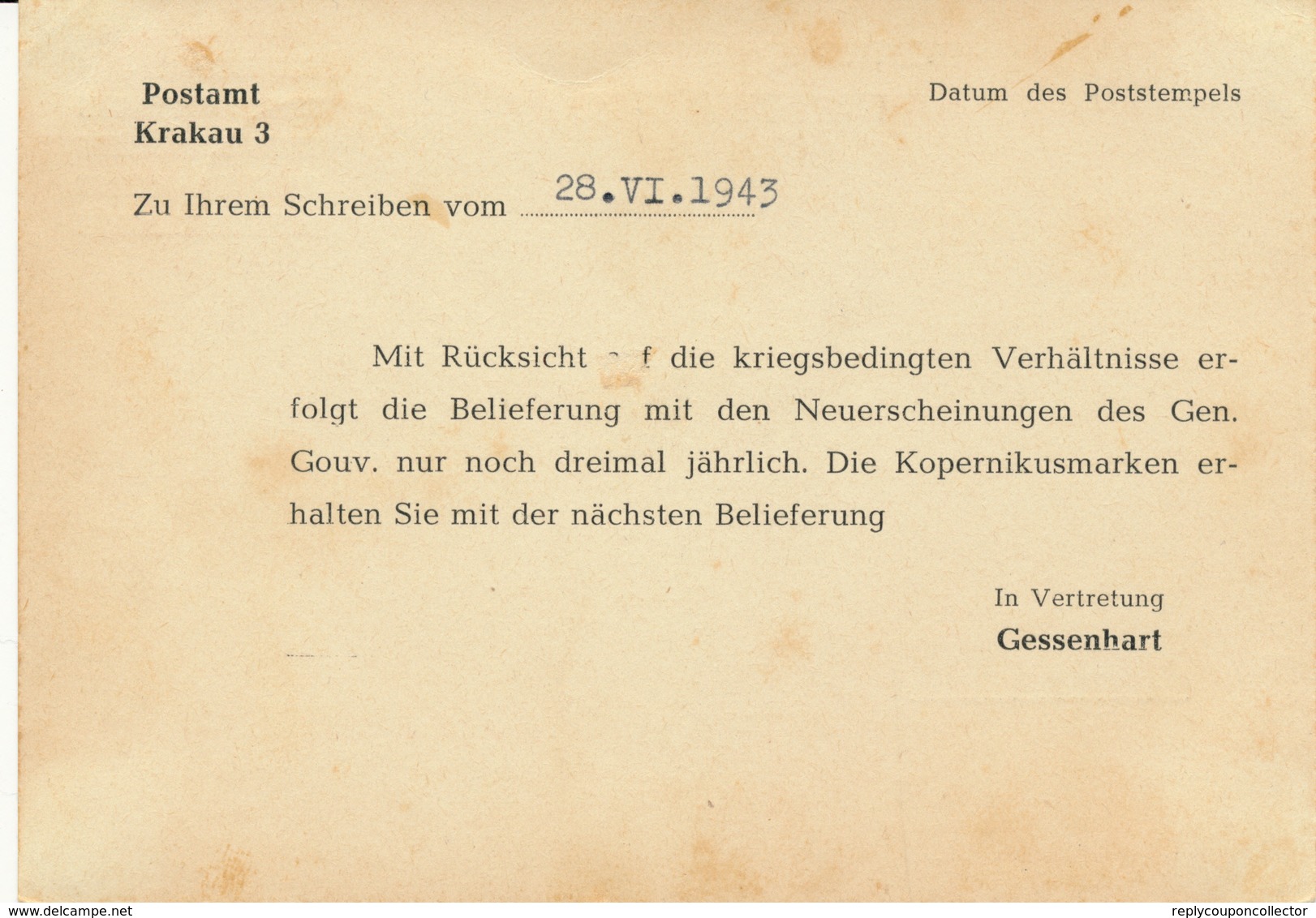 DEUTSCHE POST OSTEN / POLAND - Polnische Ganzsache Mit Überdruck - Rückseitig: Postamt Krakau ... - Besetzungen 1938-45