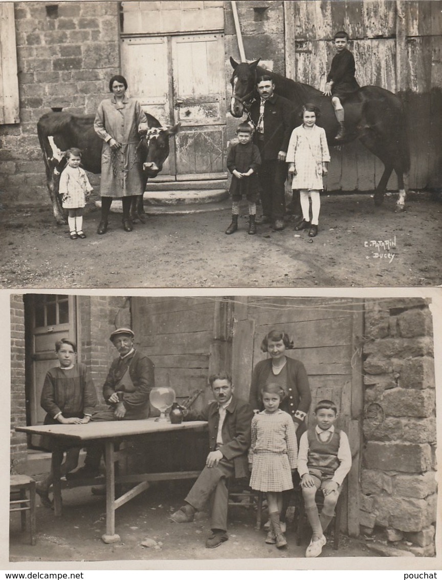 X24- 50) DUCEY (MANCHE) ENSEMBLE DE 2 CARTES PHOTOS PATARIN - FERME AVEC FAMILLE CHEVAL ET VACHE - 2 SCANS - Ducey