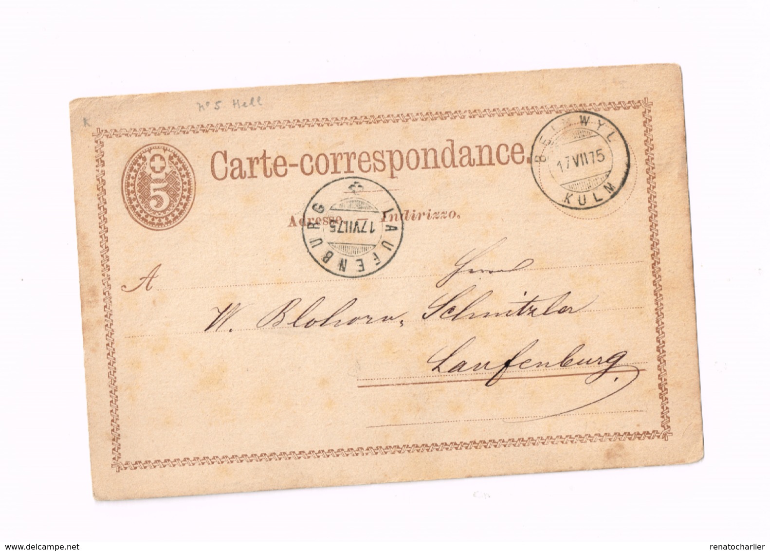 Entier Postal à 5 Centimes.Expédié De Beinwyl (Soleure) à Laufenberg. - Entiers Postaux