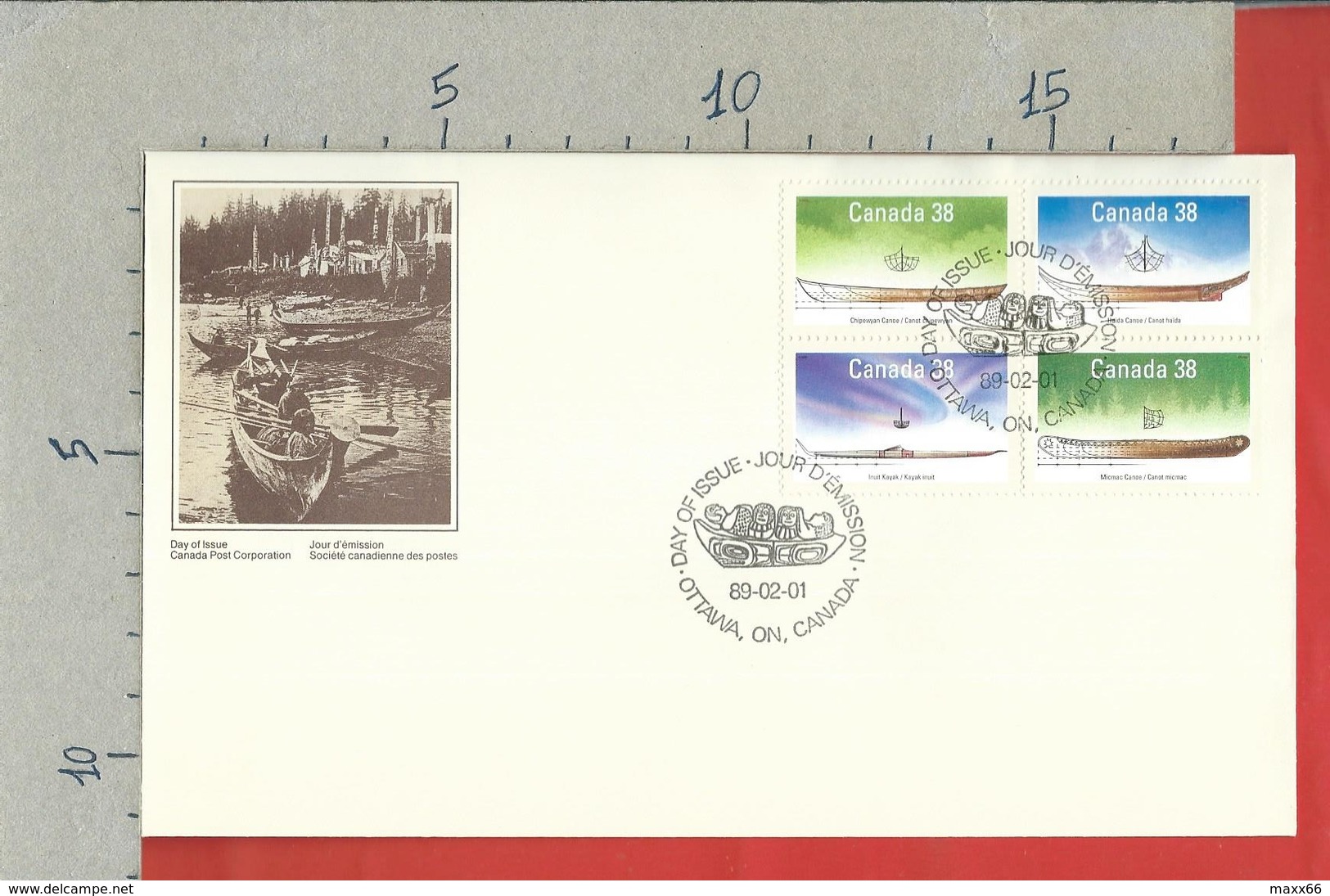 CANADA - FDC - 1989 - Small Craft Of Canada - Native Canoes - 1981-1990