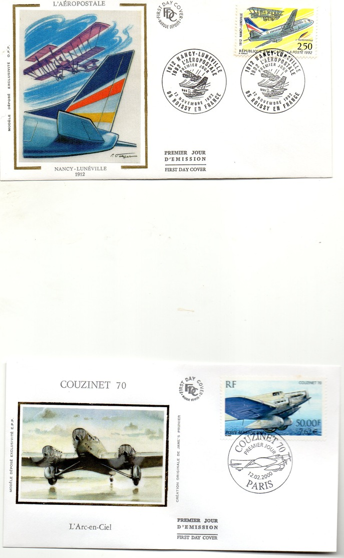 Lot De 5 Enveloppes 1ER JOUR   Theme Aviation COUZINET  FALCON 900 BREGUET  ANNEE 2002.1992.1997.1985.2000. - Aviones