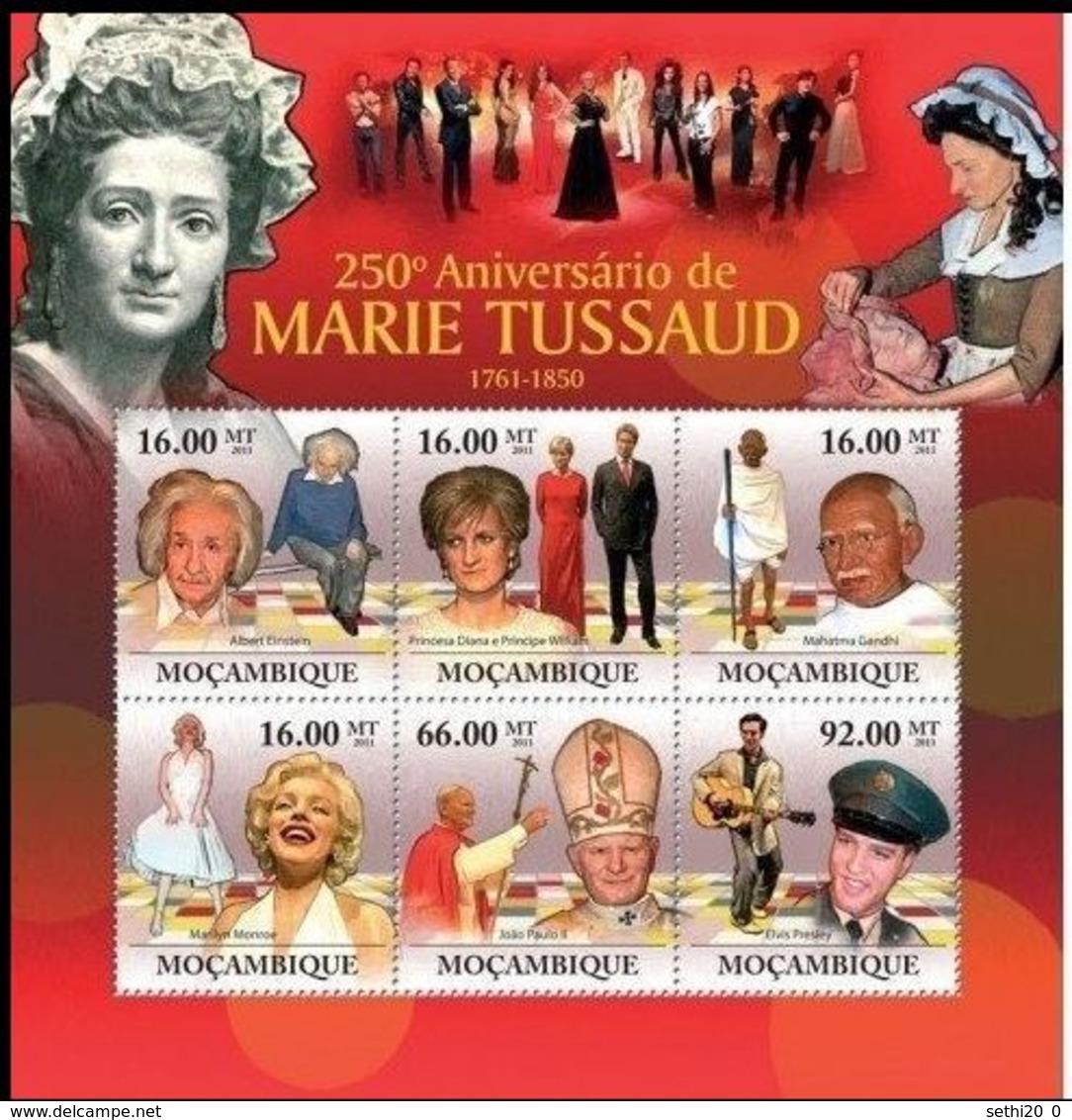 Mozambique 2011  Albert EINSTEIN Pope Jean Paul II Elvis PRESLEY Princesse DIANA GANDHI Marilyn MONROE  MNH - Actors