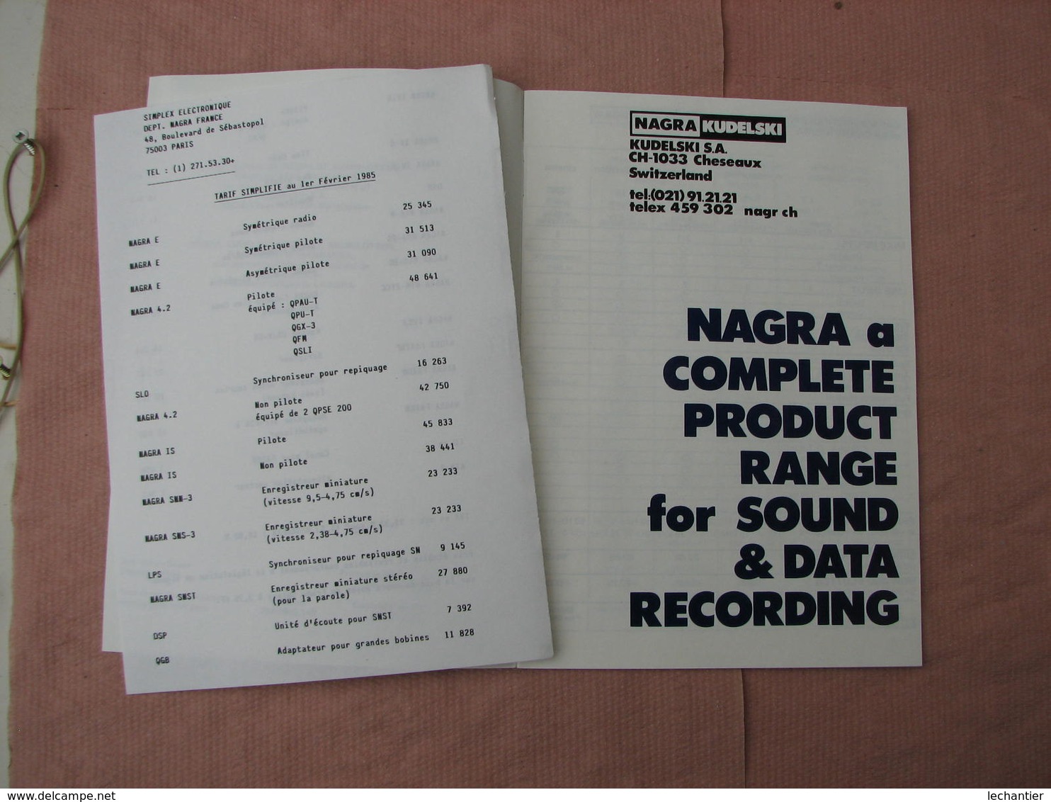 NAGRA  catalogue 1984 + documentation MAGNETOPHONE tarif etc  voir photos  T.B.E.