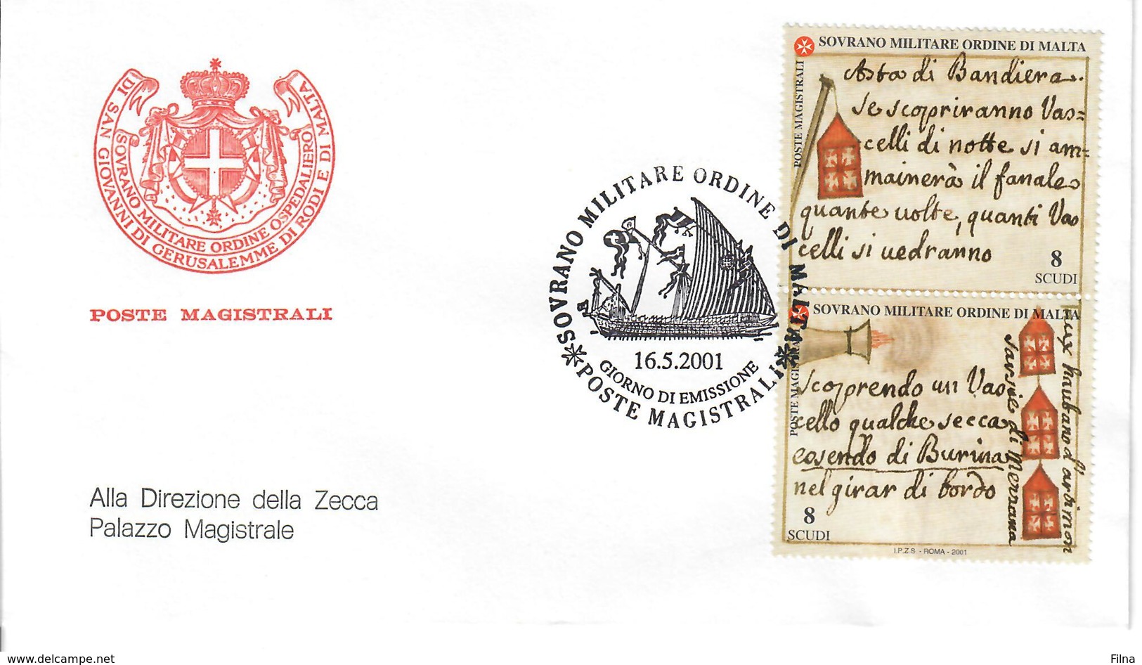 S.M.O.M. - SOVRANO MILITARE ORDINE DI MALTA 2001 - SEGNALAZIONI MARITTIME - FDC - Sovrano Militare Ordine Di Malta