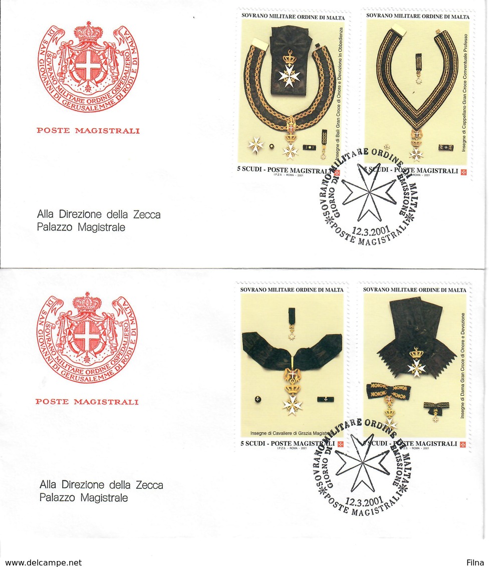 S.M.O.M. - SOVRANO MILITARE ORDINE DI MALTA 2001 - INSEGNE ATTUALI DELL'ORDINE - FDC - Sovrano Militare Ordine Di Malta