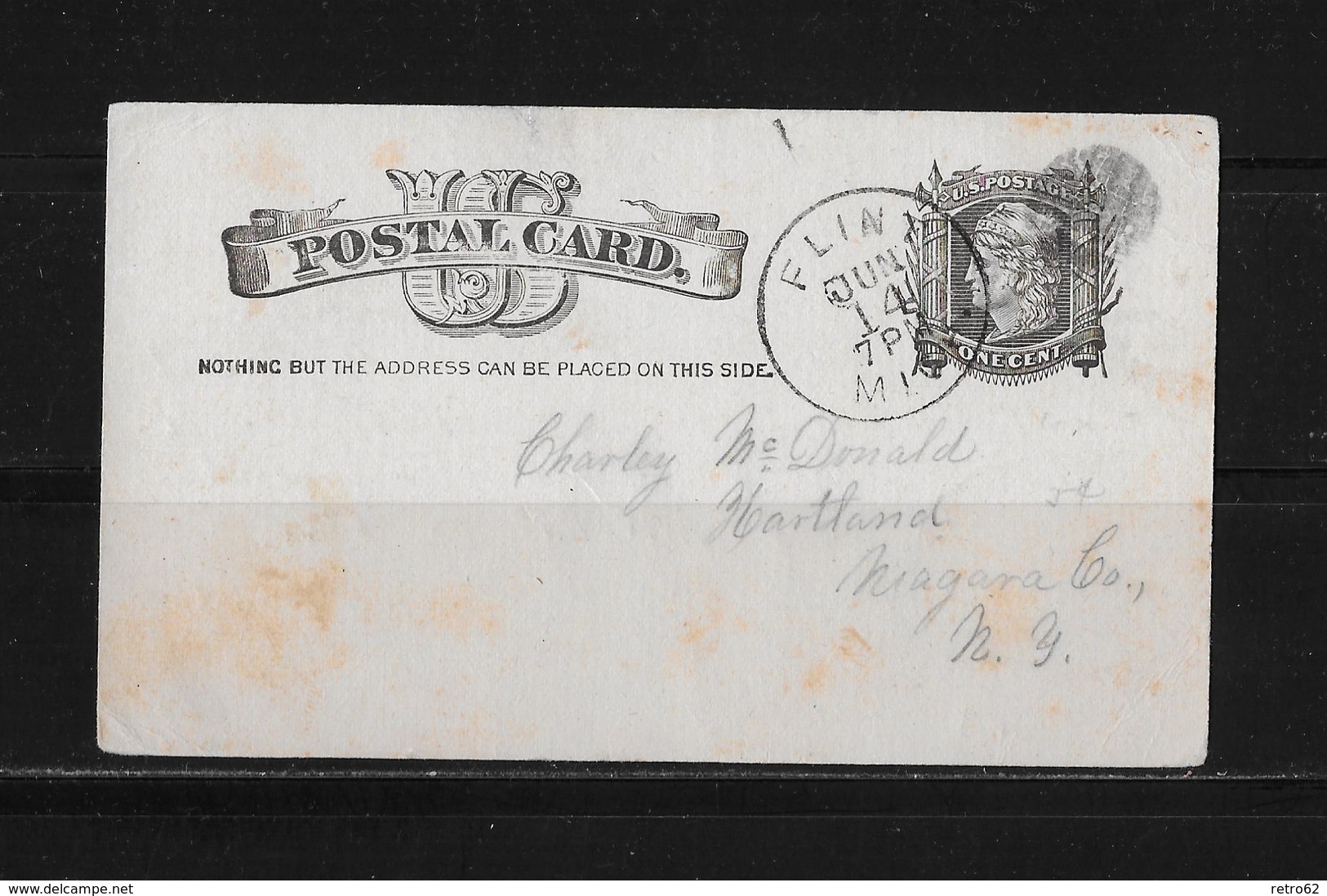 1883 US POSTAL CARD → Flint (Michigan) Nach Hartland (Niagara) - ...-1900