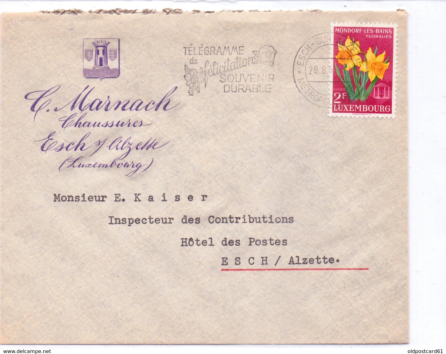 Schöne BEDARFSPOST / Geschäftspost   ESCH-sur-ALZETTE / Lux.  - Fa. C. Marnach - Gelaufen 1955 - Sonstige & Ohne Zuordnung
