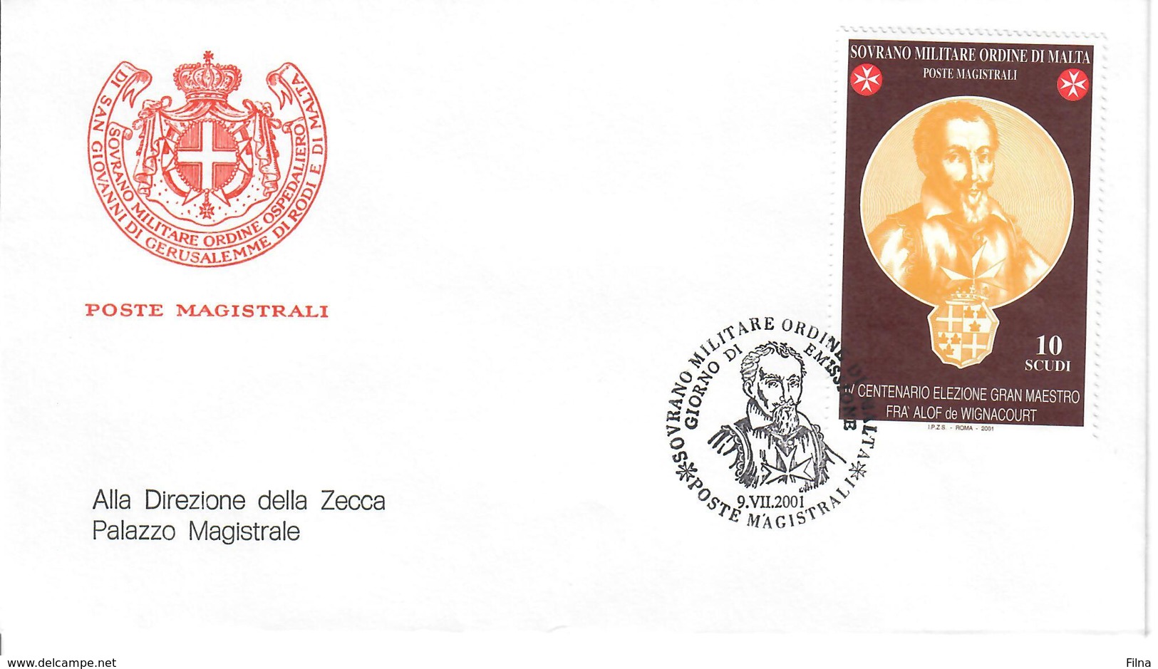 S.M.O.M. - SOVRANO MILITARE ORDINE DI MALTA 2001 - GRAN MAESTRO  DE WIGNACOURT - FDC - Sovrano Militare Ordine Di Malta