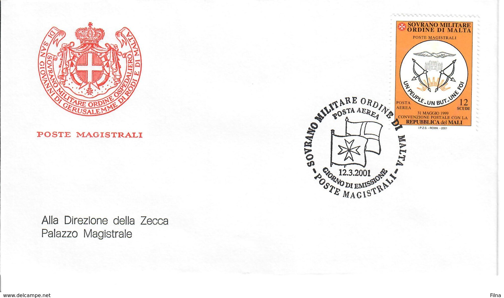 S.M.O.M. - SOVRANO MILITARE ORDINE DI MALTA 2001 - CONVENZIONE CON MALI - FDC - Sovrano Militare Ordine Di Malta