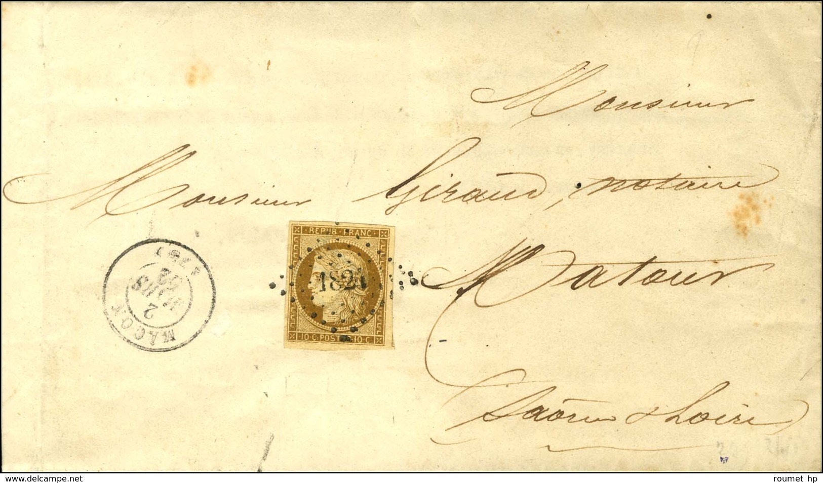 PC 1824 / N° 1 Belles Marges Apposé Sur PP Encadré Càd T 15 MACON (70) Sur Imprimé Complet Pour Matour. 1852. Rare Assoc - 1849-1850 Cérès