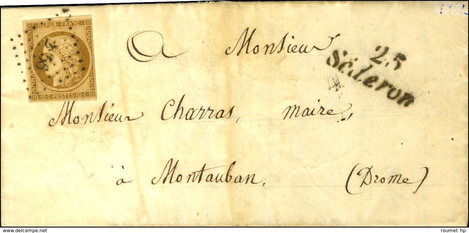 PC 2856 / N° 1 Bistre Brun Cursive 25 / Sedron Sur Lettre Avec Texte Pour Montauban. 1852. - TB / SUP. - R. - 1849-1850 Ceres