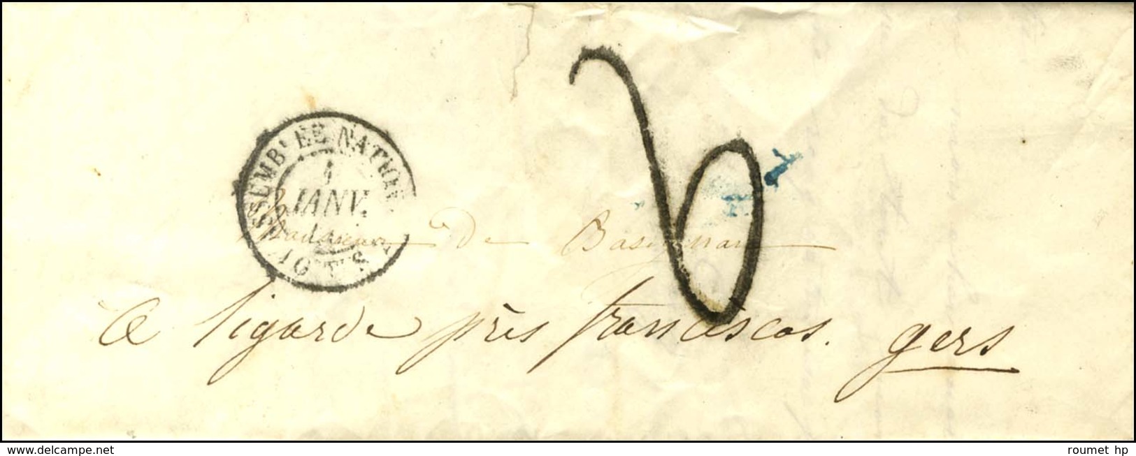 Càd ASSEMBLEE NATIONALE / POSTES 1 JANV. 49 Taxe Tampon 2 Sur Lettre Avec Texte Pour Ligarde (Gers). 1er Jour Du Changem - 1849-1850 Ceres