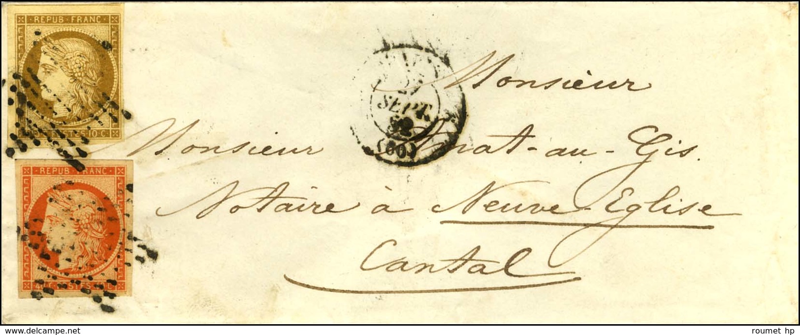 Etoile / N° 1 + 5 Càd PARIS (60) Sur Lettre 2 Ports Pour Neuve Eglise. 1852. - TB. - R. - 1849-1850 Cérès