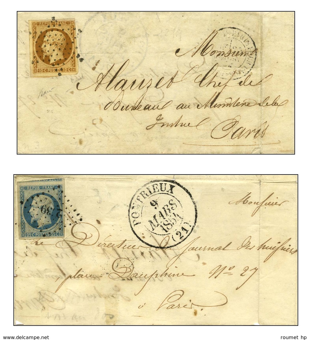 PC 2539 / N° 10 Càd T 13 PONTRIEUX (21) 9 MARS 1854 Sur Lettre Pour Paris Réexpédiée Localement, Au Verso Etoile / N° 9  - 1852 Louis-Napoleon