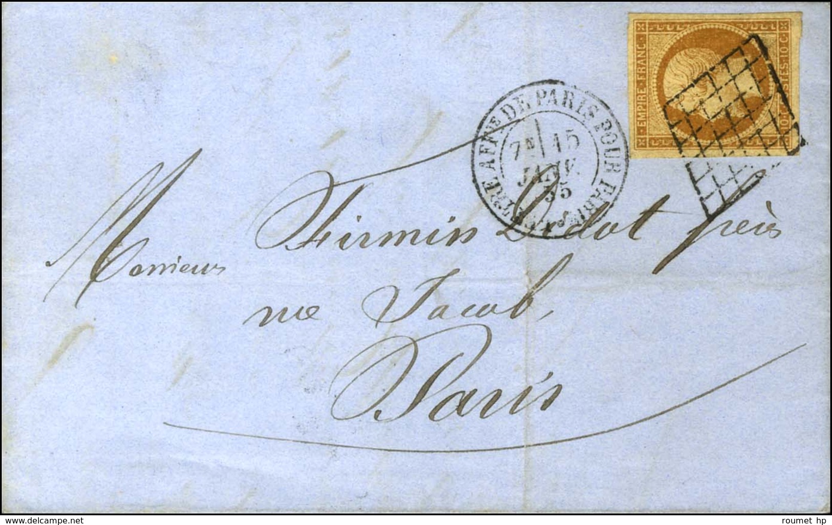 Grille / N° 13 Type I Bistre Brun Càd LETTRE AFFie DE PARIS POUR PARIS Sur Lettre Locale. 1855. - SUP. - R. - 1853-1860 Napoléon III.