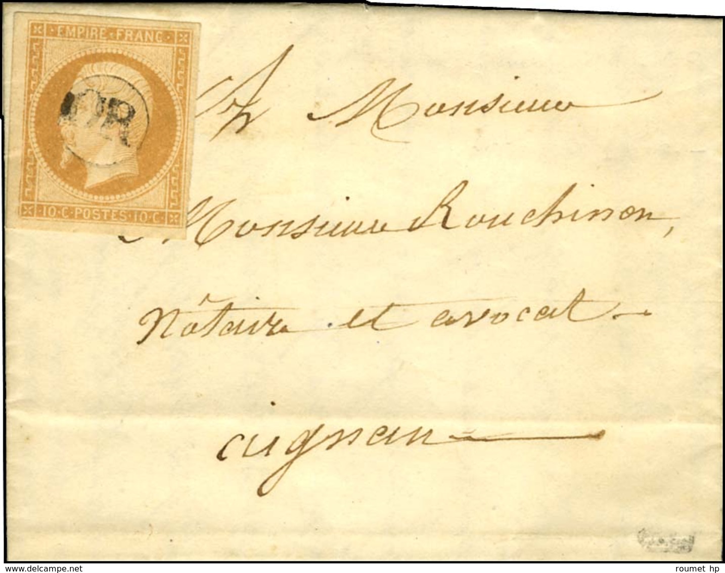 OR / N° 13 Sur Lettre Avec Texte Daté De Bouzon-Gellenave Le 21 Février 1859 Adressée Localement à Aignan. - SUP. - R. - 1853-1860 Napoléon III.