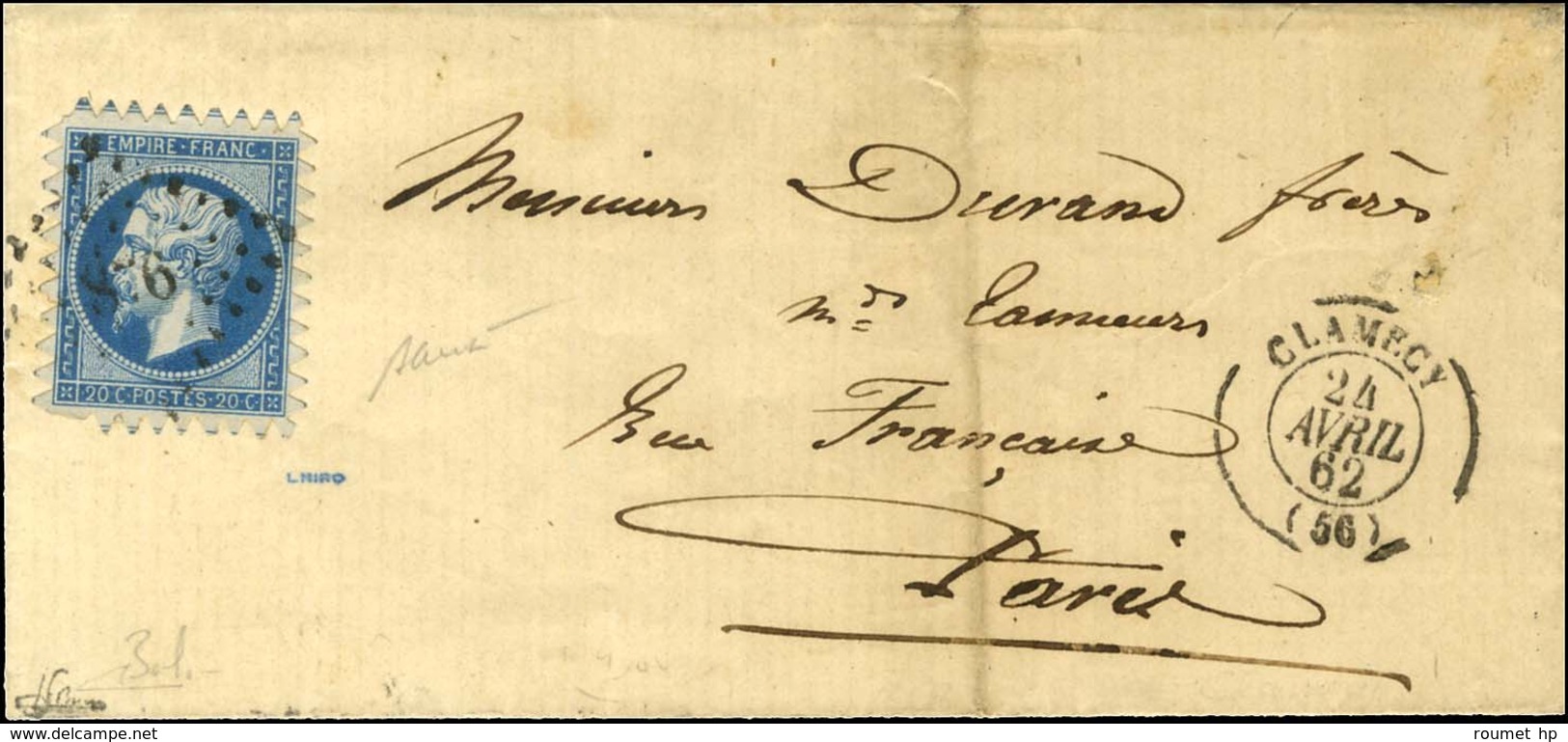 PC 876 / N° 14 Piquage De Clamecy Sur Les 4 Côtés Càd T 15 CLAMECY (56) 24 AVRIL 62. - SUP. - RR. - 1853-1860 Napoleon III