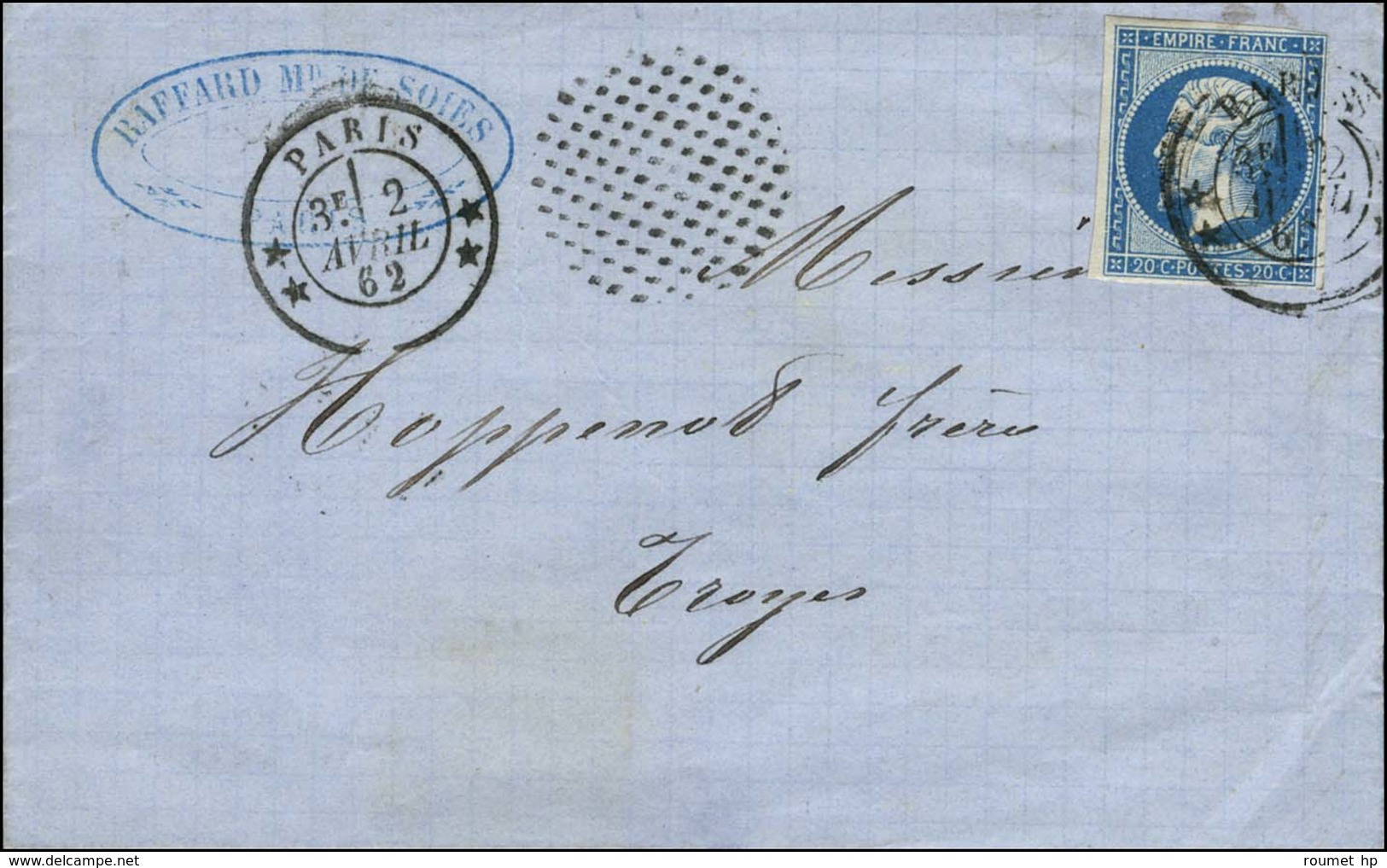 Càd ** PARIS ** / N° 14 à Côté Cercle De Points Sur Lettre Pour Troyes. 1862. Rare Inversion Du Càd Et Cercle De Points. - 1853-1860 Napoleon III