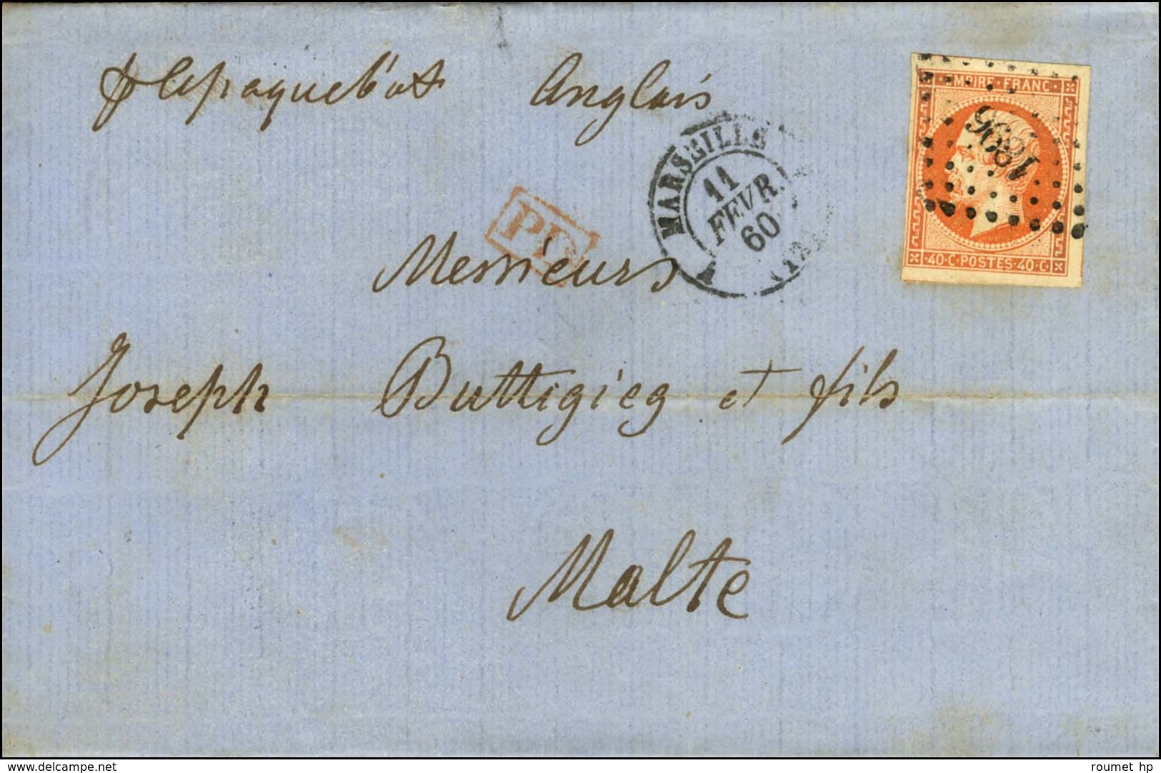 PC 1896 / N° 16 Càd MARSEILLE (12) Sur Lettre Pour Malte. 1860. - TB / SUP. - 1853-1860 Napoleon III