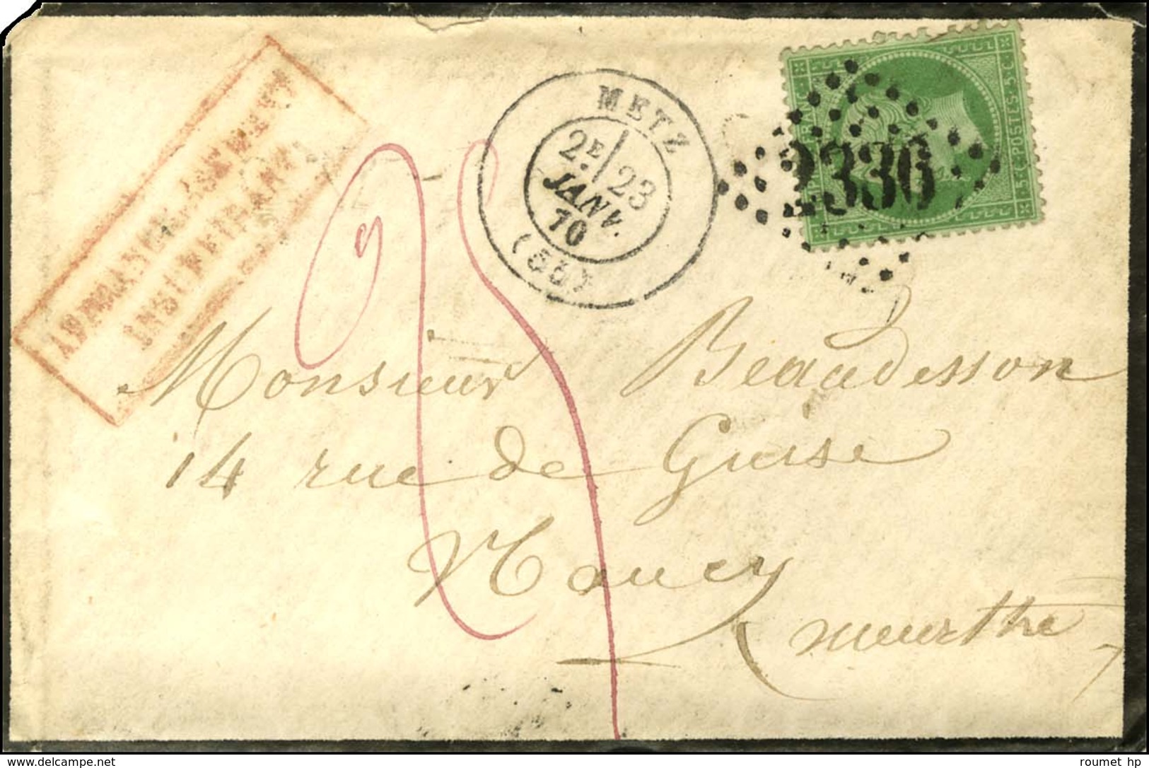 GC 2336 / N° 20 Càd T 17 METZ (55) 23 JANV. 70 Sur Lettre Insuffisamment Affranchie Pour Nancy Taxée 25. - TB / SUP. - 1862 Napoleon III