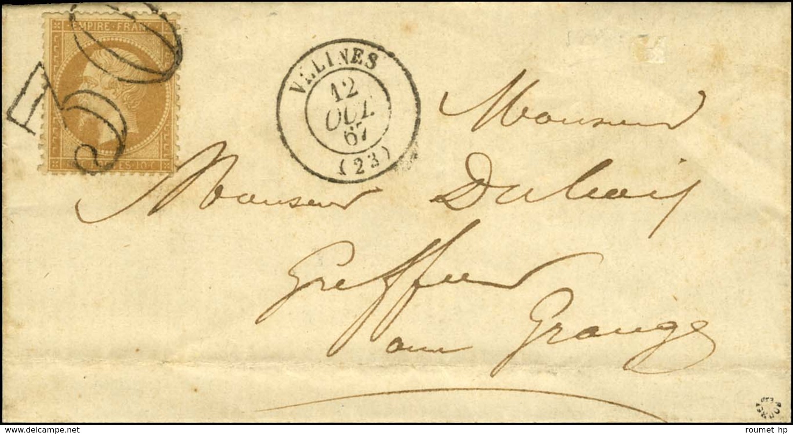 Taxe 30 DT / N° 21 Càd T 15 VELINES (23) Sur Lettre Avec Texte Adressée Localement Aux Granges. Exceptionnelle Associati - 1862 Napoleon III