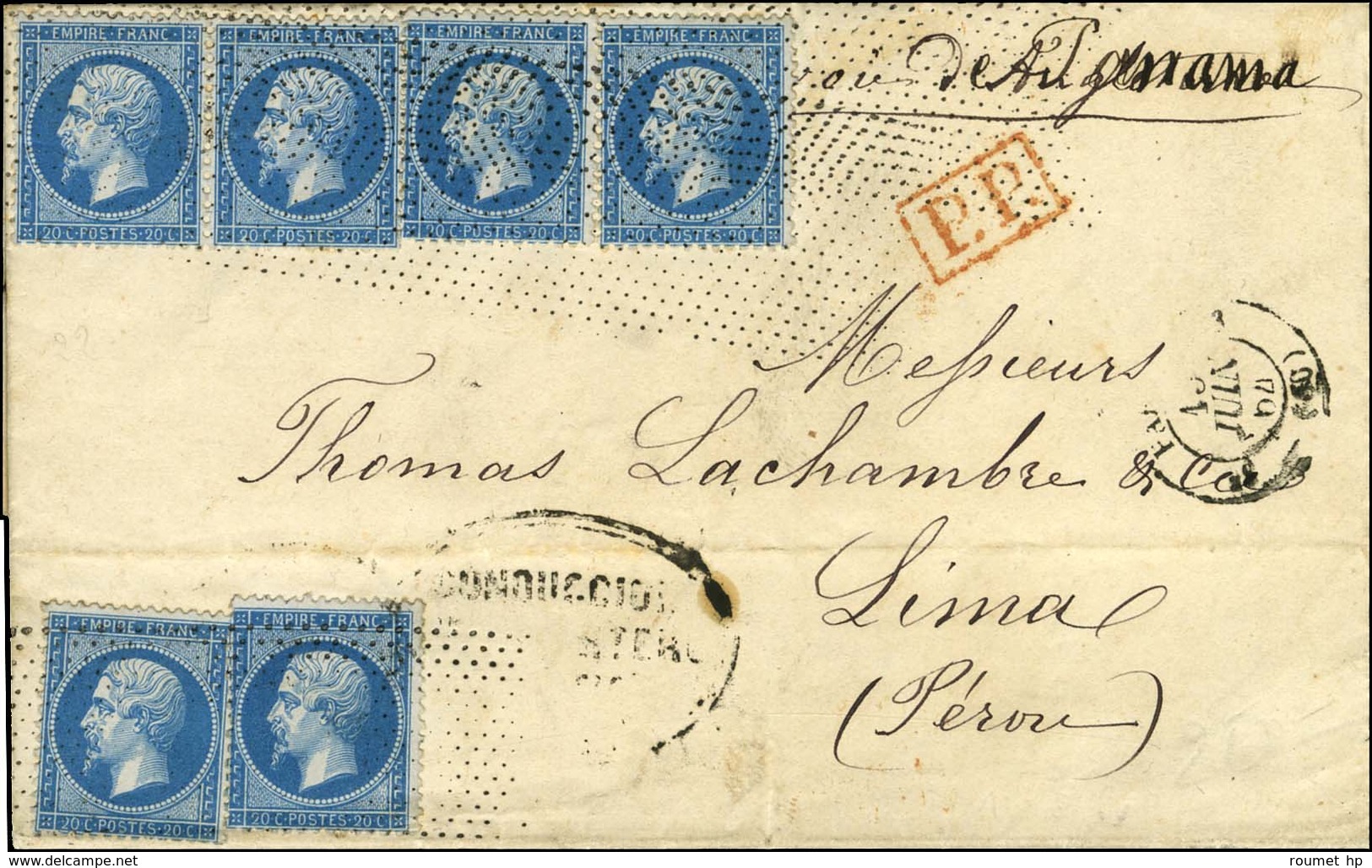 Rouleau De Pointillés / N° 22 (6) Sur Lettre Pour Lima. 1864. - SUP. - R. - 1862 Napoleon III