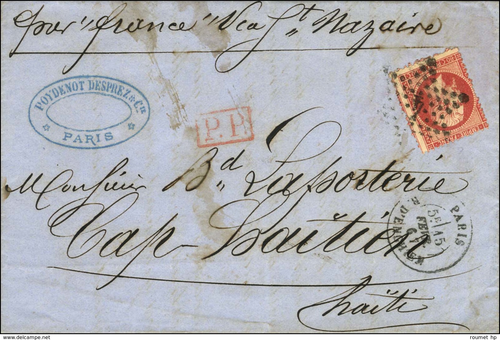 Etoile 4 / N° 24 Càd PARIS / R. D'ENGHIEN Sur Lettre Pour Le Cap Haïtien, Au Verso Càd De La Ligne B. 1867. - TB. - R. - 1862 Napoleon III