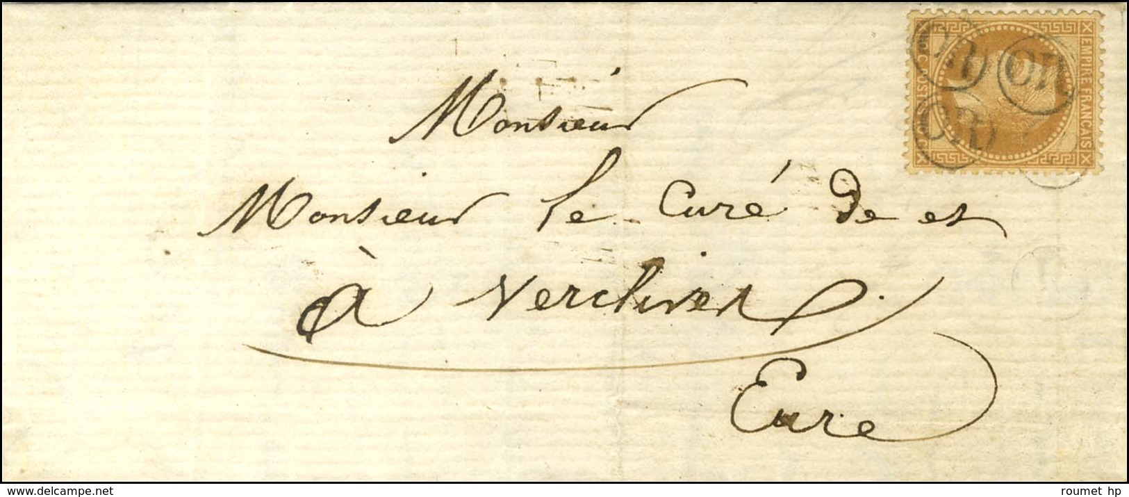 OR (4 Frappes) / N° 28 Sur Lettre Adressée à Verclives (Eure). - TB / SUP. - 1863-1870 Napoleon III With Laurels