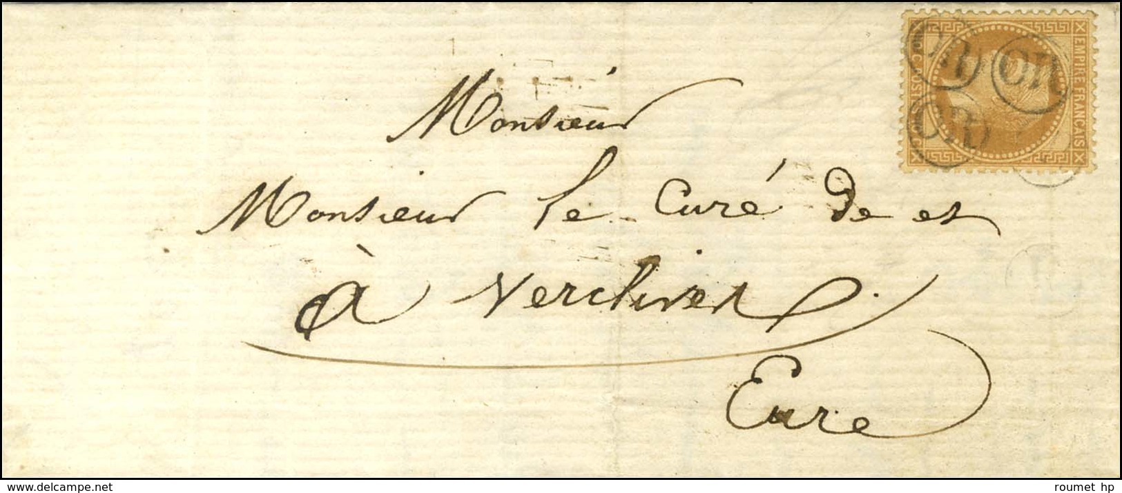 OR (4 Frappes) / N° 28 Sur Lettre Adressée à Verclives (Eure). - TB / SUP. - 1863-1870 Napoleon III Gelauwerd