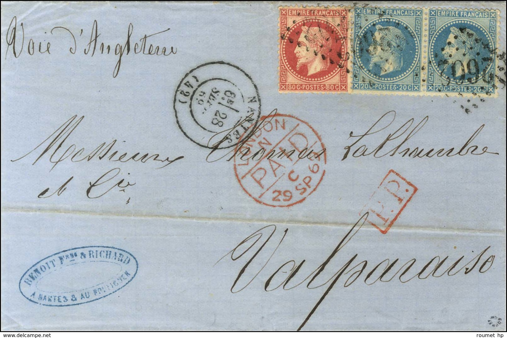 GC 2602 / N° 29 Paire + N° 32 Càd T 17 NANTES (42) Sur Lettre Pour Valparaiso. 1869. - TB / SUP. - R. - 1863-1870 Napoleon III With Laurels