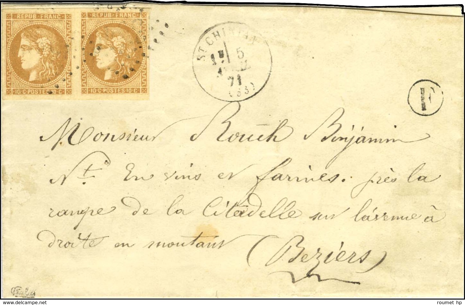 GC 3546 / N° 43 Paire, Belles Marges Càd T 16 St CHINIAN (33). 1871. - TB. - 1870 Bordeaux Printing