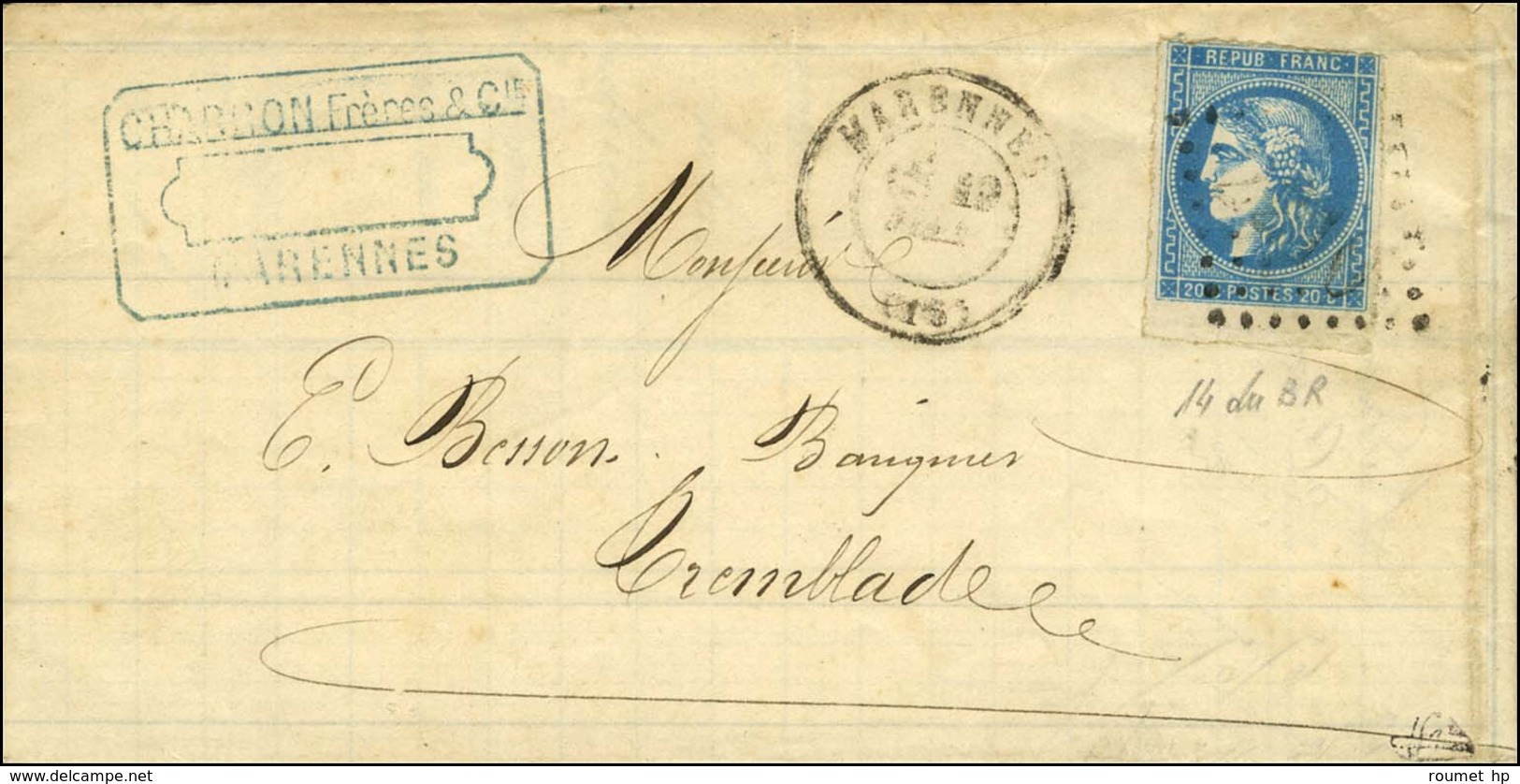 GC 2210 / N° 46 Bdf Avec Piquage De Marennes Càd T 17 MARENNES (16). 1871. - TB. - 1870 Uitgave Van Bordeaux