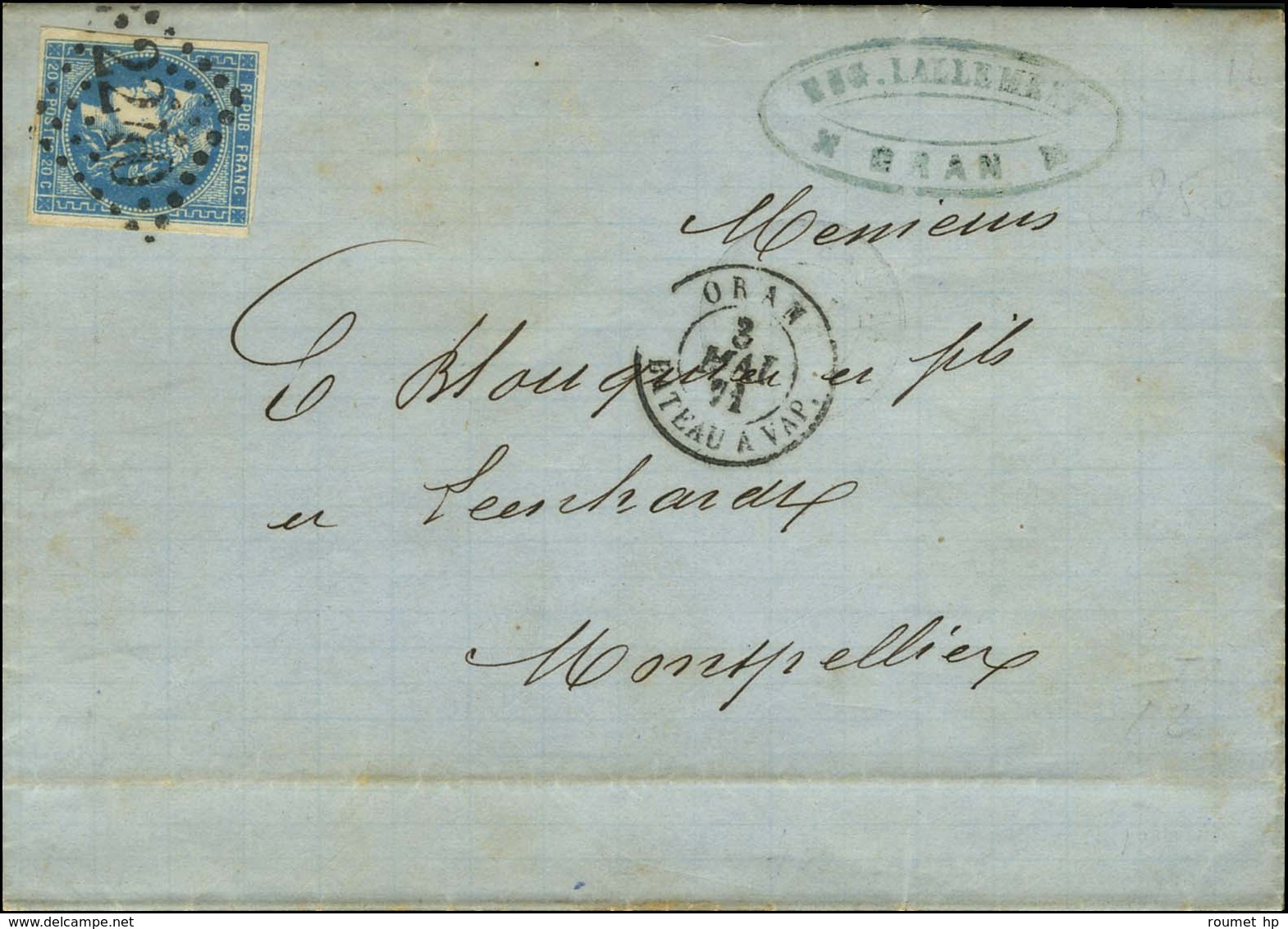 GC 2240 / N° 46 Càd ORAN / BATEAU A VAP. 1871. - SUP. - 1870 Bordeaux Printing