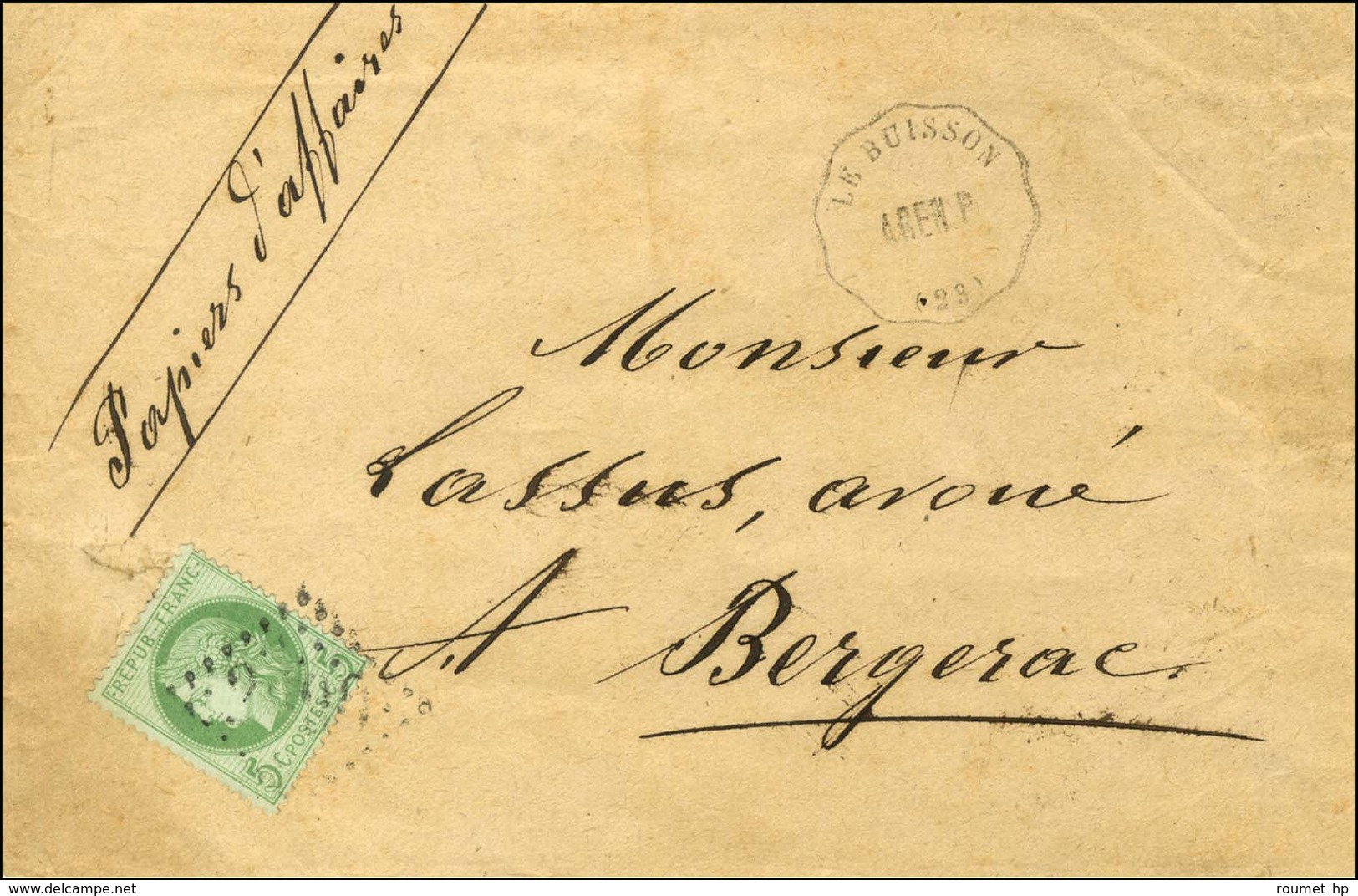 GC 2590 / N° 53 Conv Stat LE BUISSON / AGEN.P Sur Papiers D'affaires Pour Bergerac. 1876. - TB / SUP. - 1871-1875 Cérès