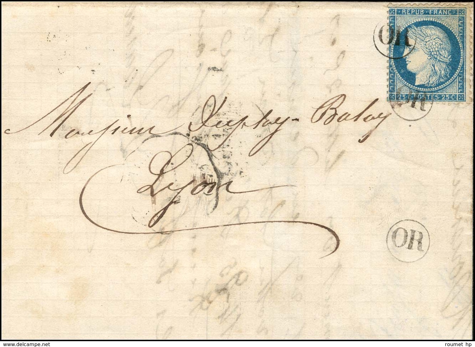 OR (2 Frappes) / N° 60 Càd Conv. Stat. ST NAZAIRE EN ROYANS (37) Sur Lettre Pour Lyon. Combinaison Exceptionnelle. 1875. - 1871-1875 Cérès