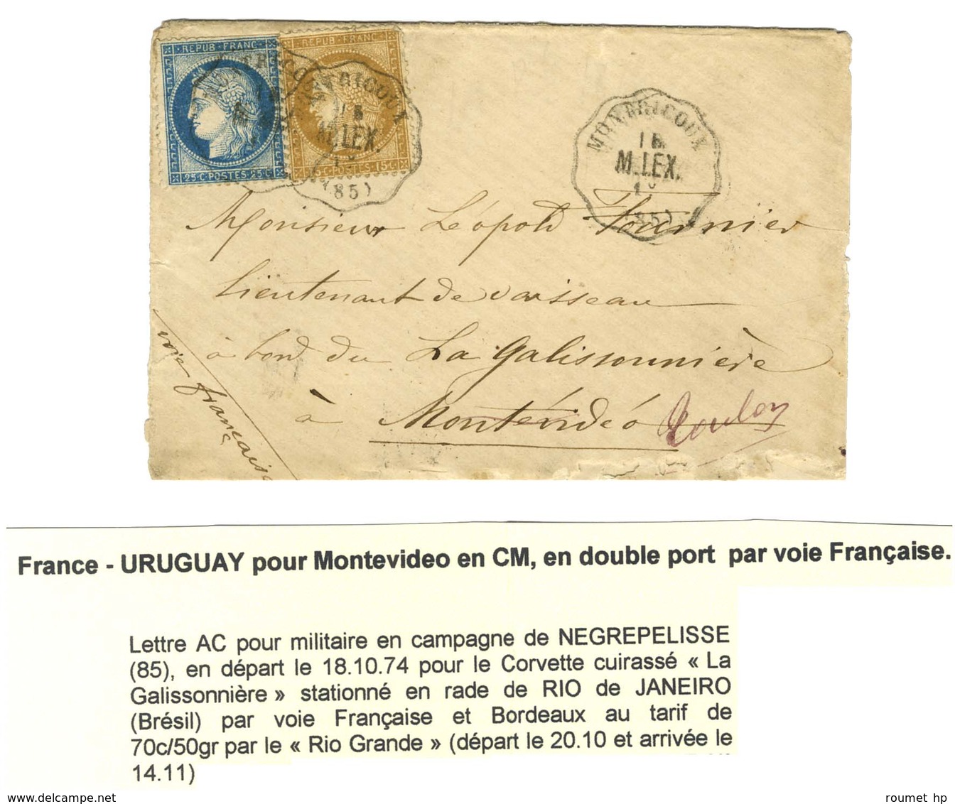 Conv Stat MONTRICOUX / M.LEX. (85) / N° 55 + 60 Sur Lettre Avec Très Long Texte Adressée En Double Port Au Tarif De Mili - 1871-1875 Cérès